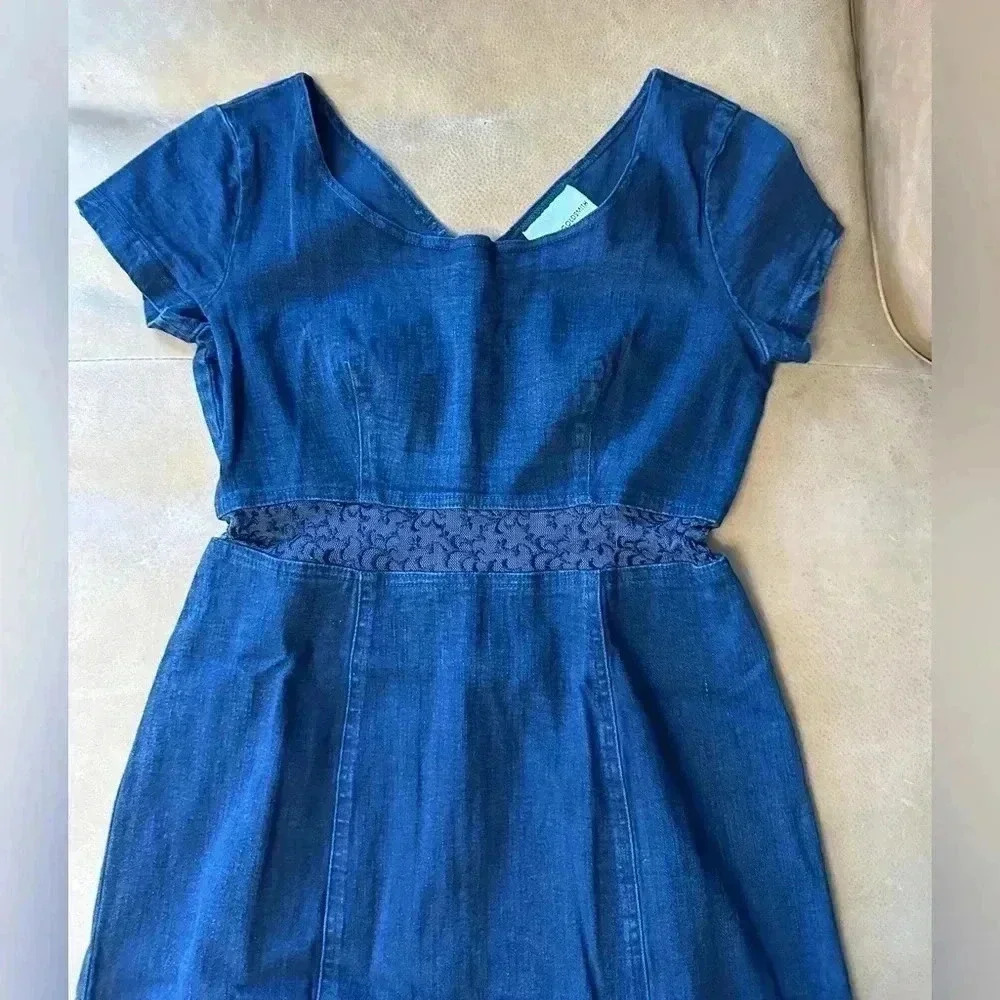 Dennis Goldsmith Vintage Denim Short Sleeve Mesh Knee Length Dress Sz 6 - Picture 3 of 8